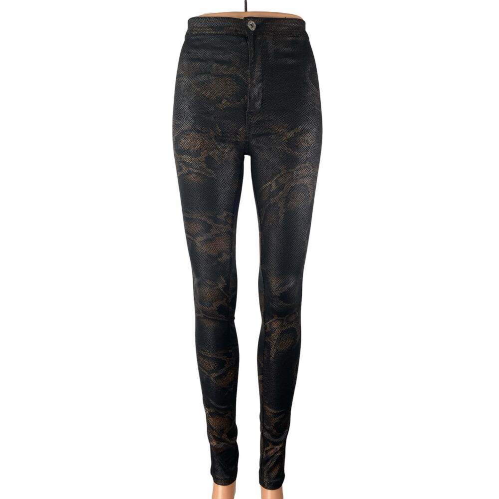 JC & JQ Women's Black Snakeskin High Waist Jean-ish Leggings Skinny Pants Size S